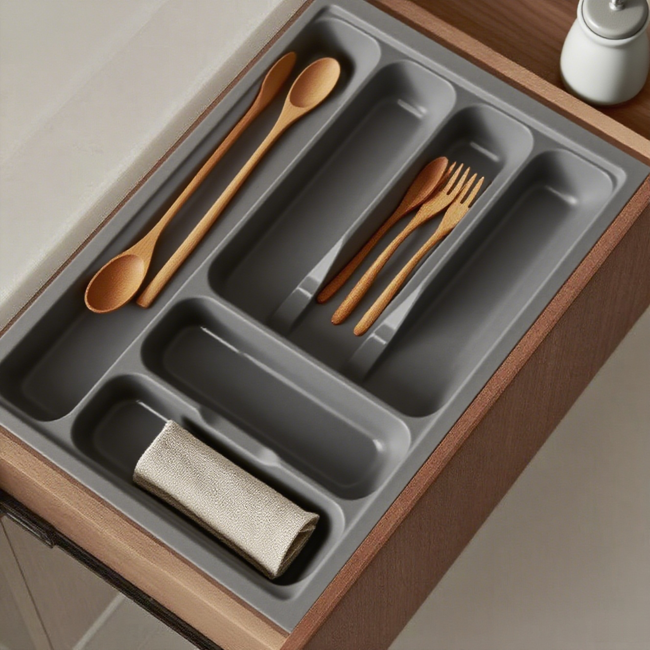 Cutlery Tray for Kitchen Cabinets – 450–1000 mm Cabinet Width | Grey / White