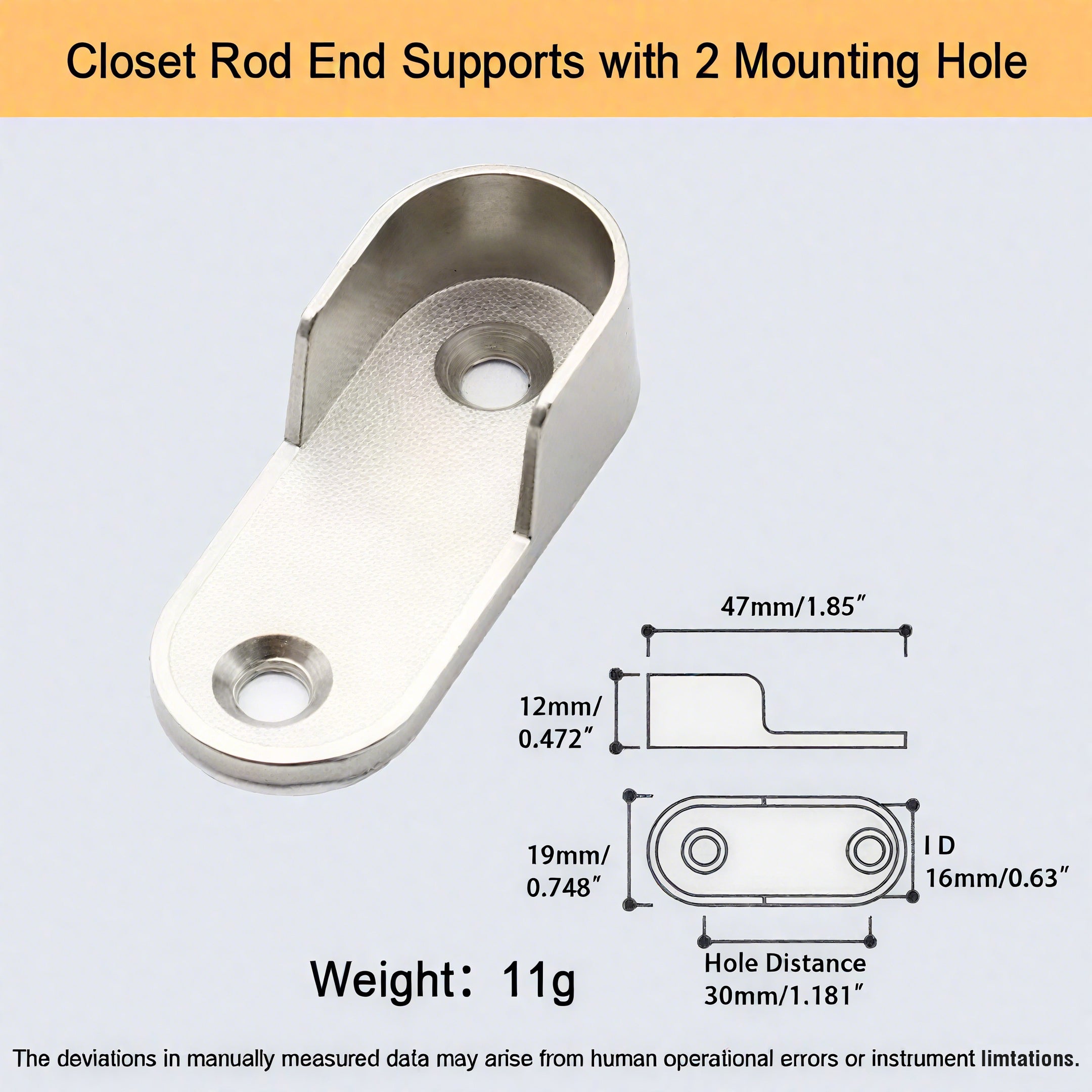 Wardrobe Rail Support Bracket – Zinc Alloy | For Ø16 mm & Ø25 mm Rails