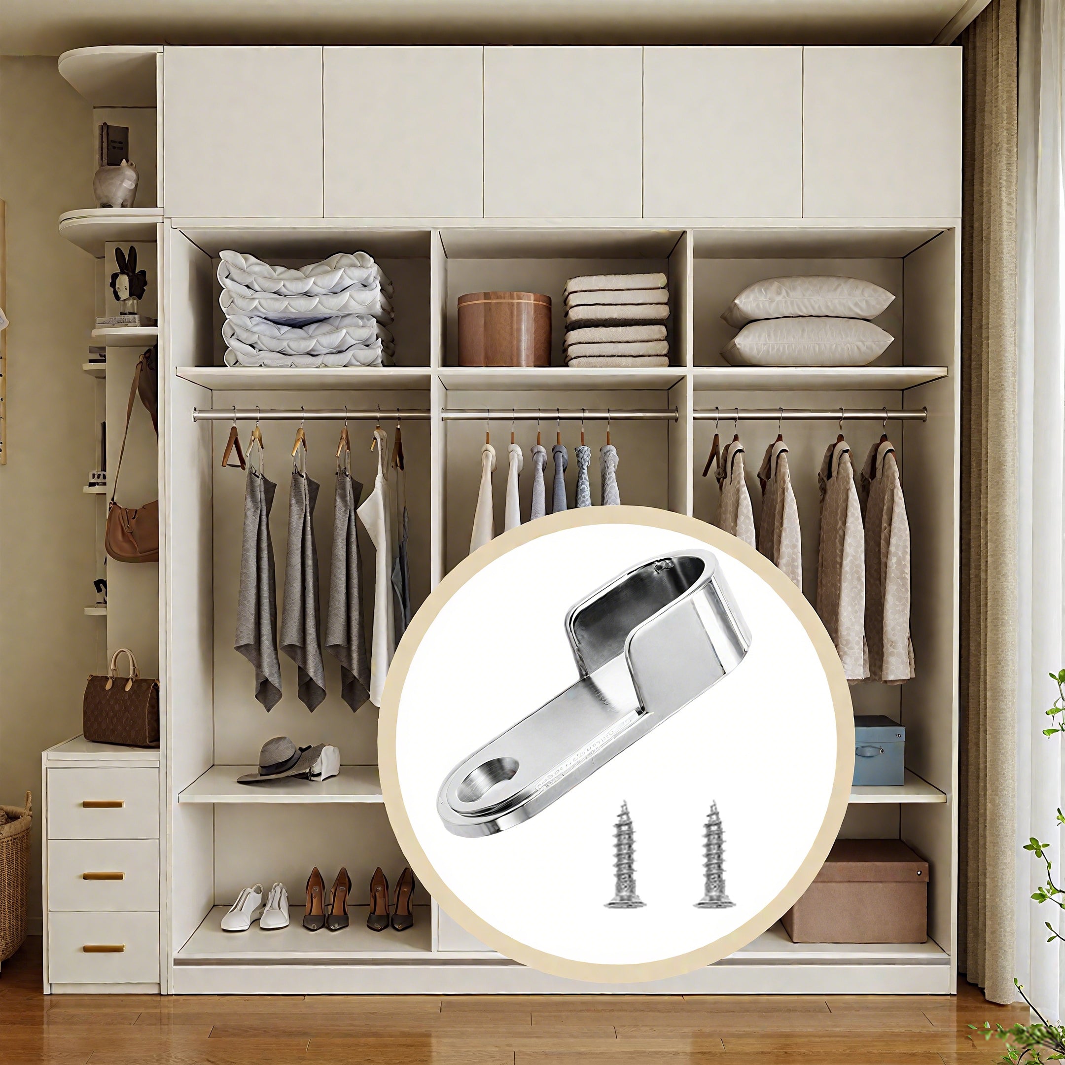 Wardrobe Rail Support Bracket – Zinc Alloy | For Ø16 mm & Ø25 mm Rails