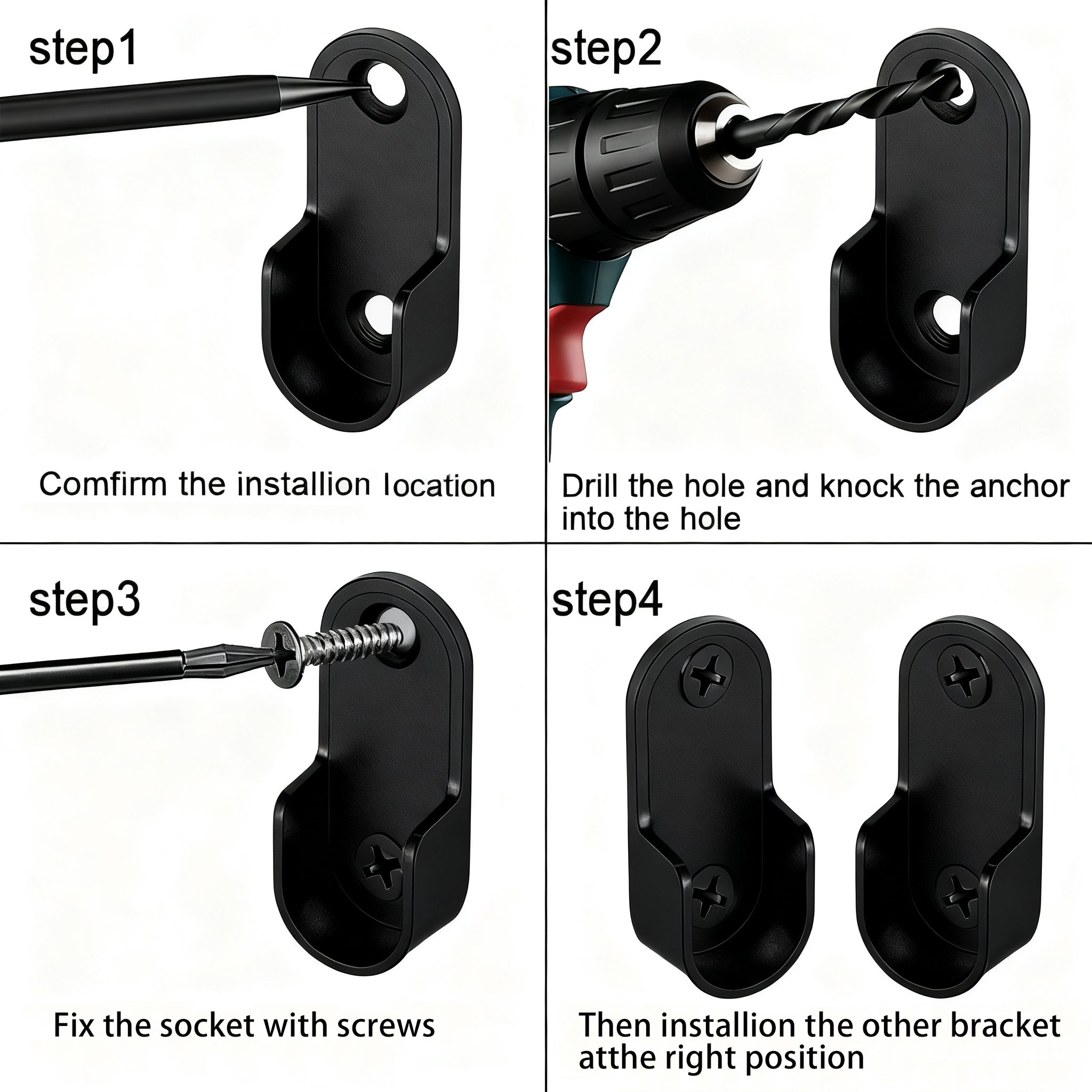 Wardrobe Rail Support Bracket – Zinc Alloy | For Ø16 mm & Ø25 mm Rails