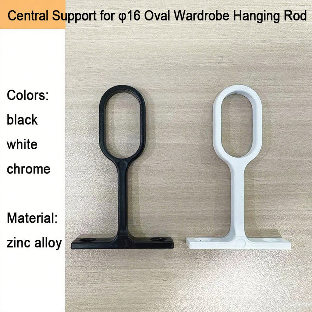 Wardrobe Rail Support Bracket – Zinc Alloy, White/Black/Chrome for 16mm Hanging Rod
