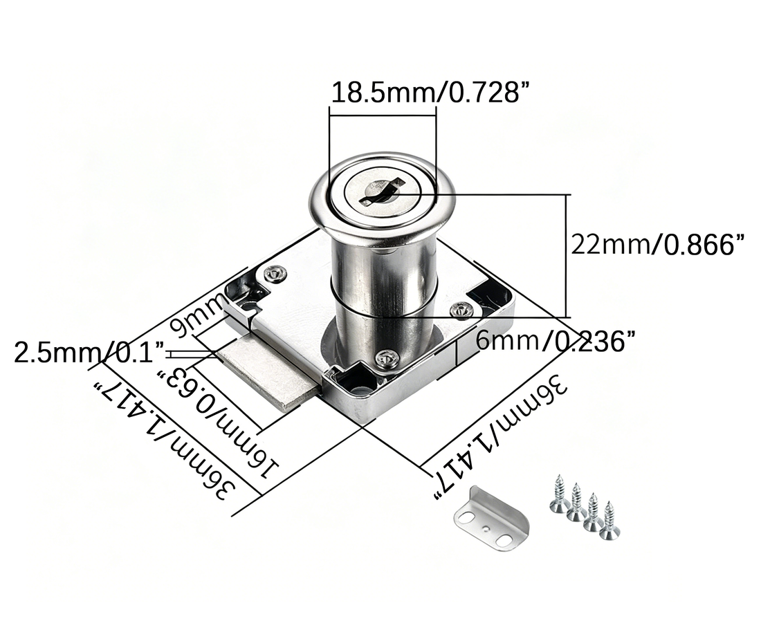 Cabinet Drawer Lock with Keys – 36x36mm Zinc Alloy Furniture Cam Lock for Cabinets, Drawers & Mailboxes