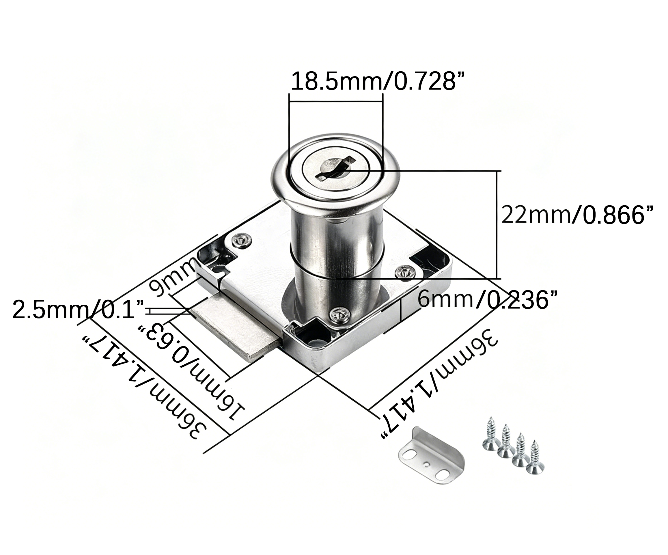 Cabinet Drawer Lock with Keys – 36x36mm Zinc Alloy Furniture Cam Lock for Cabinets, Drawers & Mailboxes