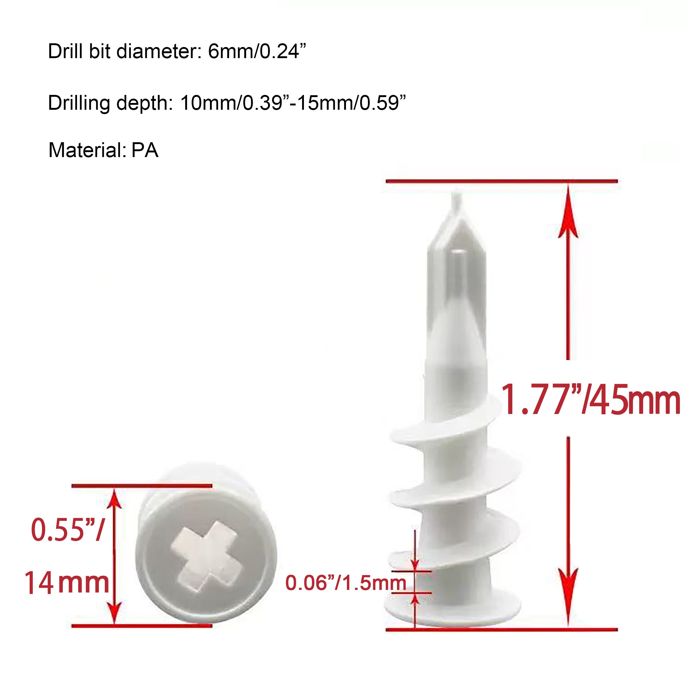 500PCS Plastic Wall Plug 14 × 45 mm – White PA Nylon | For Gypsum & Masonry Walls