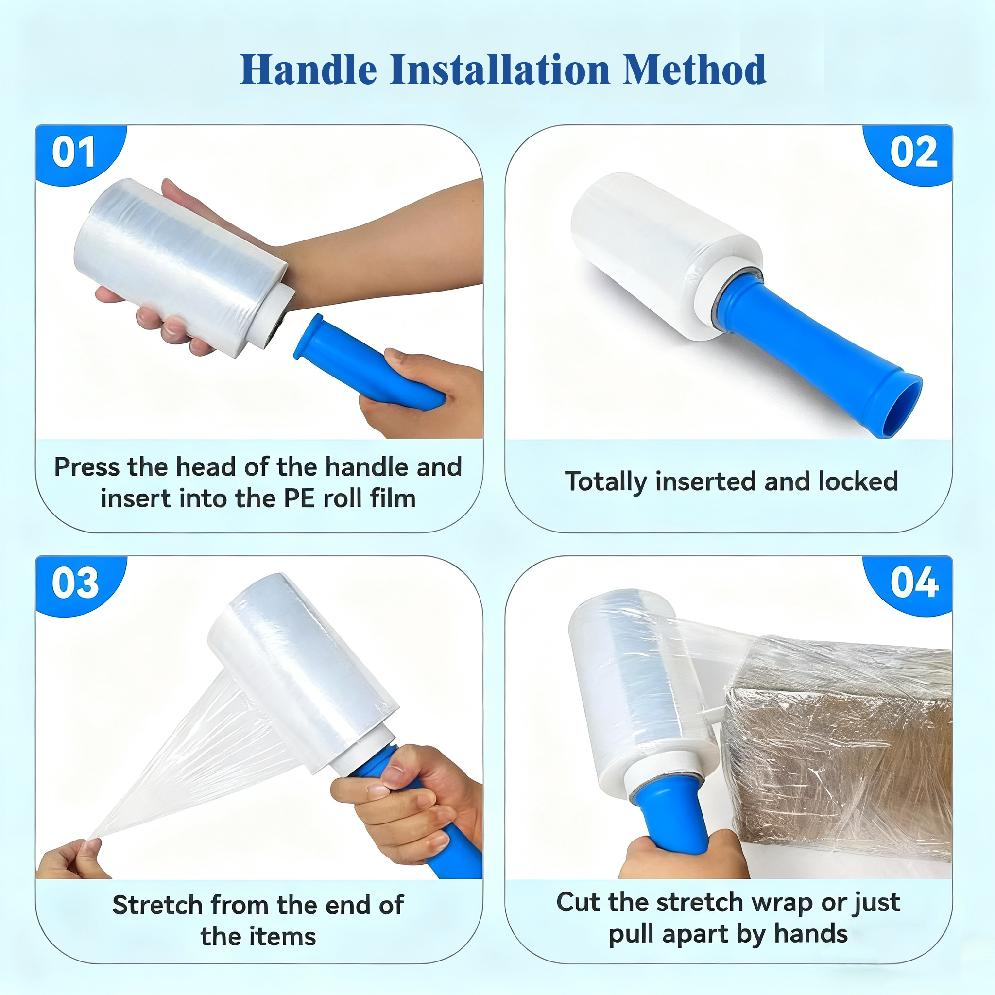 Transparent Hand Stretch Wrap with Handle – Industrial Grade (20umx100mm x 250m)
