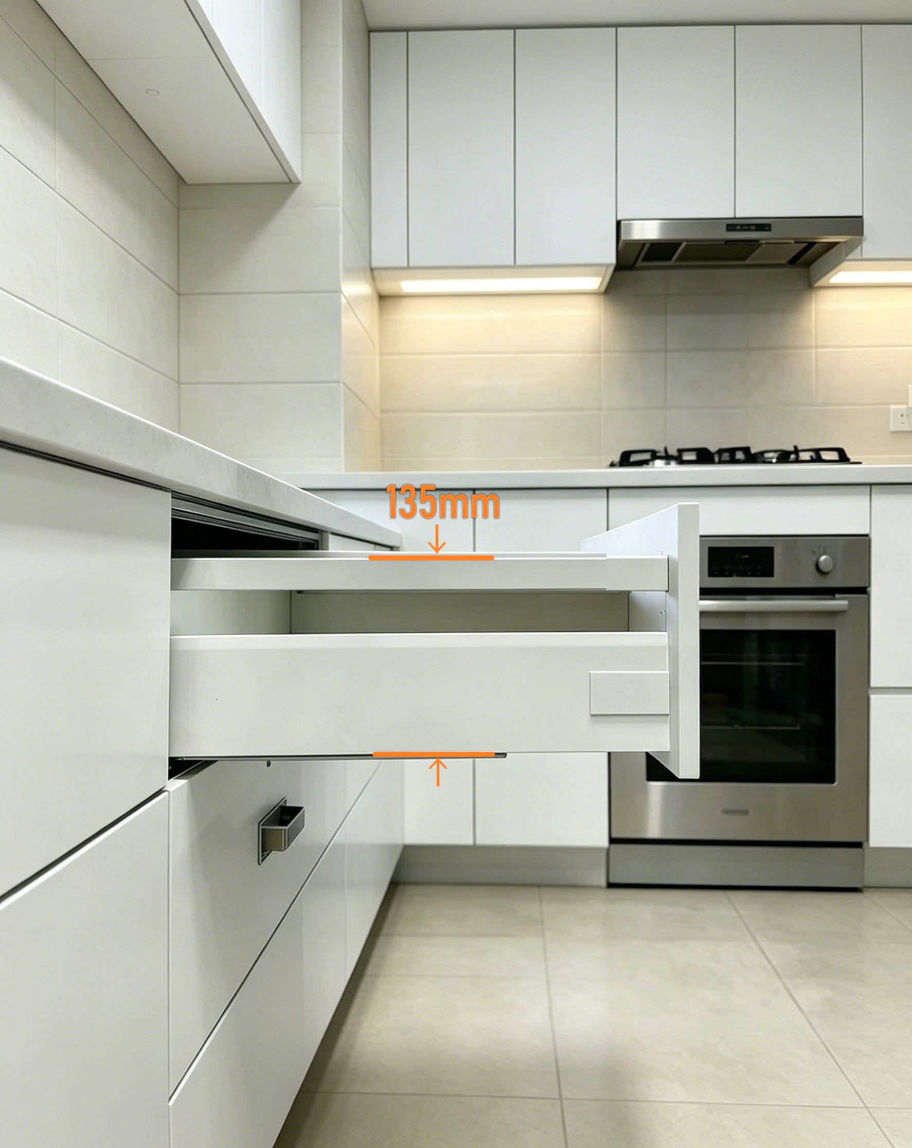 Soft Close Tandem Box Drawer System 500mm – White Heavy Duty Cabinet Drawer Runners