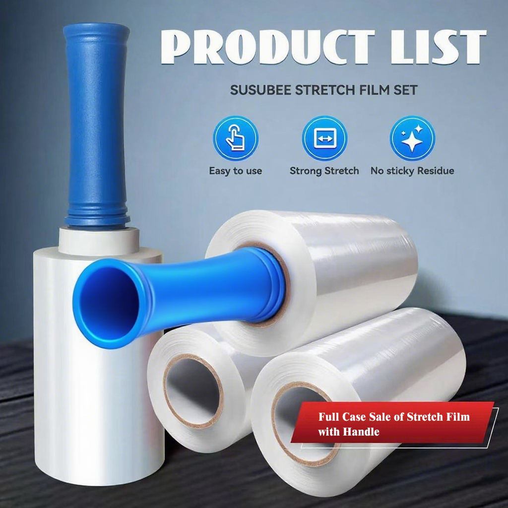 Transparent Hand Stretch Wrap with Handle – Industrial Grade (20umx100mm x 250m)