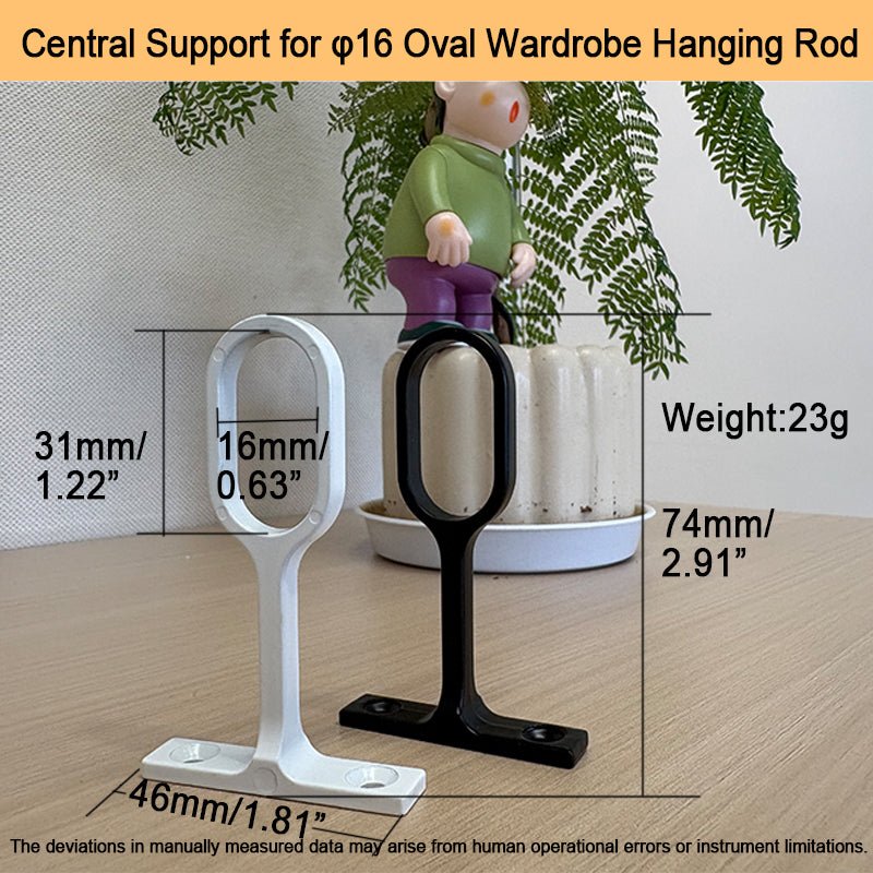 Wardrobe Rail Support Bracket – Zinc Alloy, White/Black/Chrome for 16mm Hanging Rod