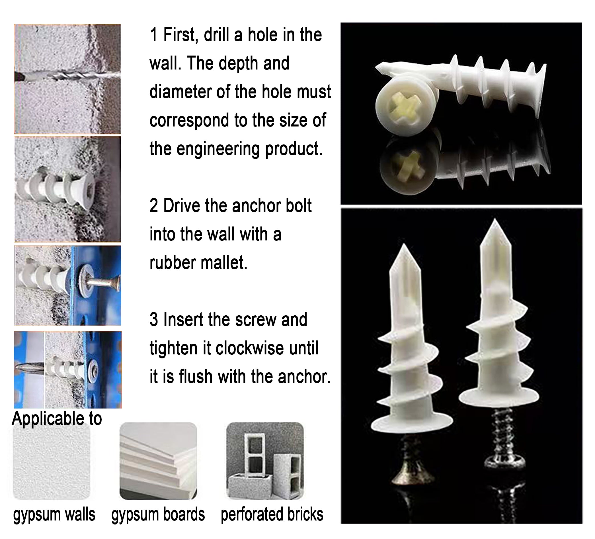 500PCS Plastic Wall Plug 14 × 45 mm – White PA Nylon | For Gypsum & Masonry Walls