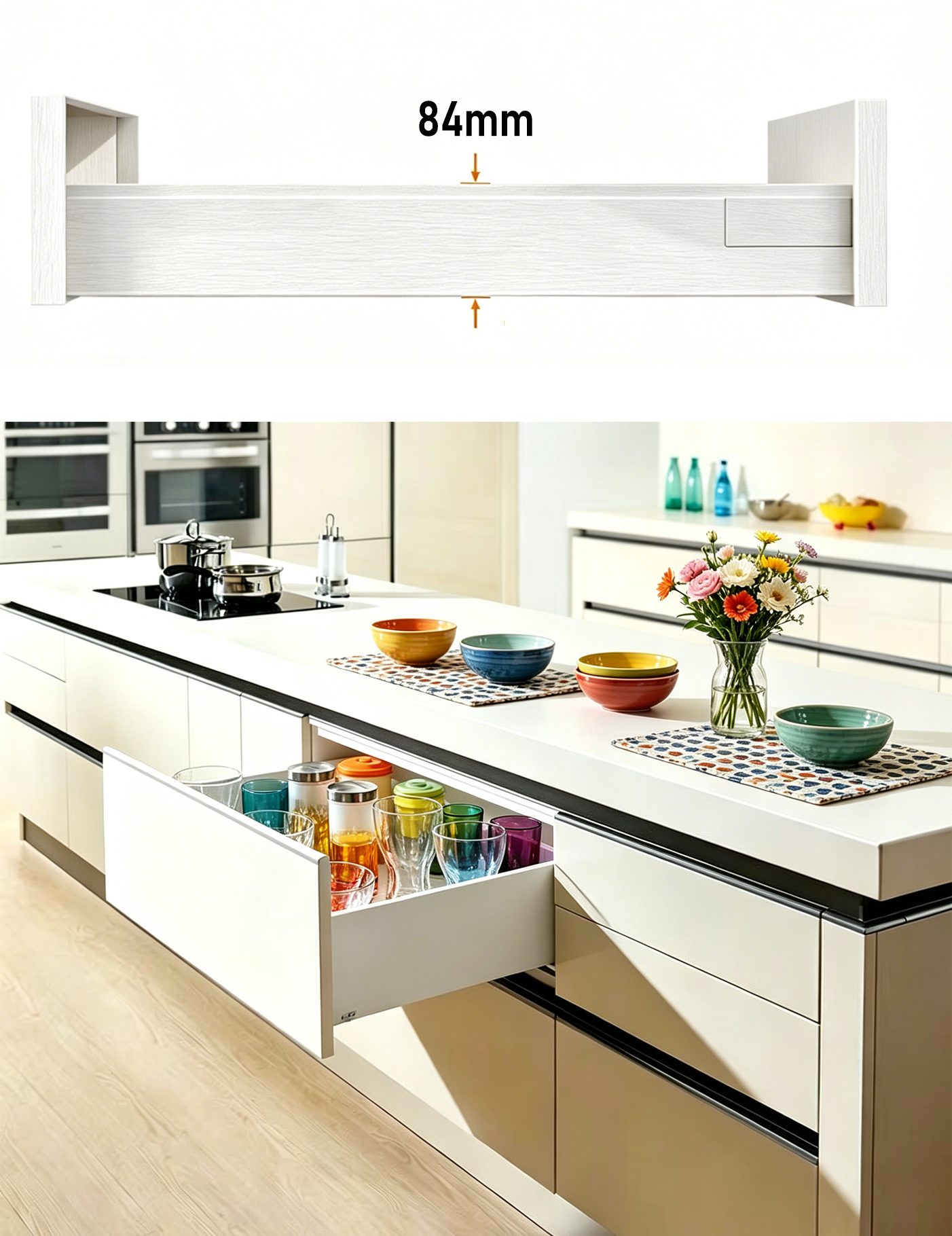 Soft Close Tandem Box Drawer System 500mm – White Heavy Duty Cabinet Drawer Runners