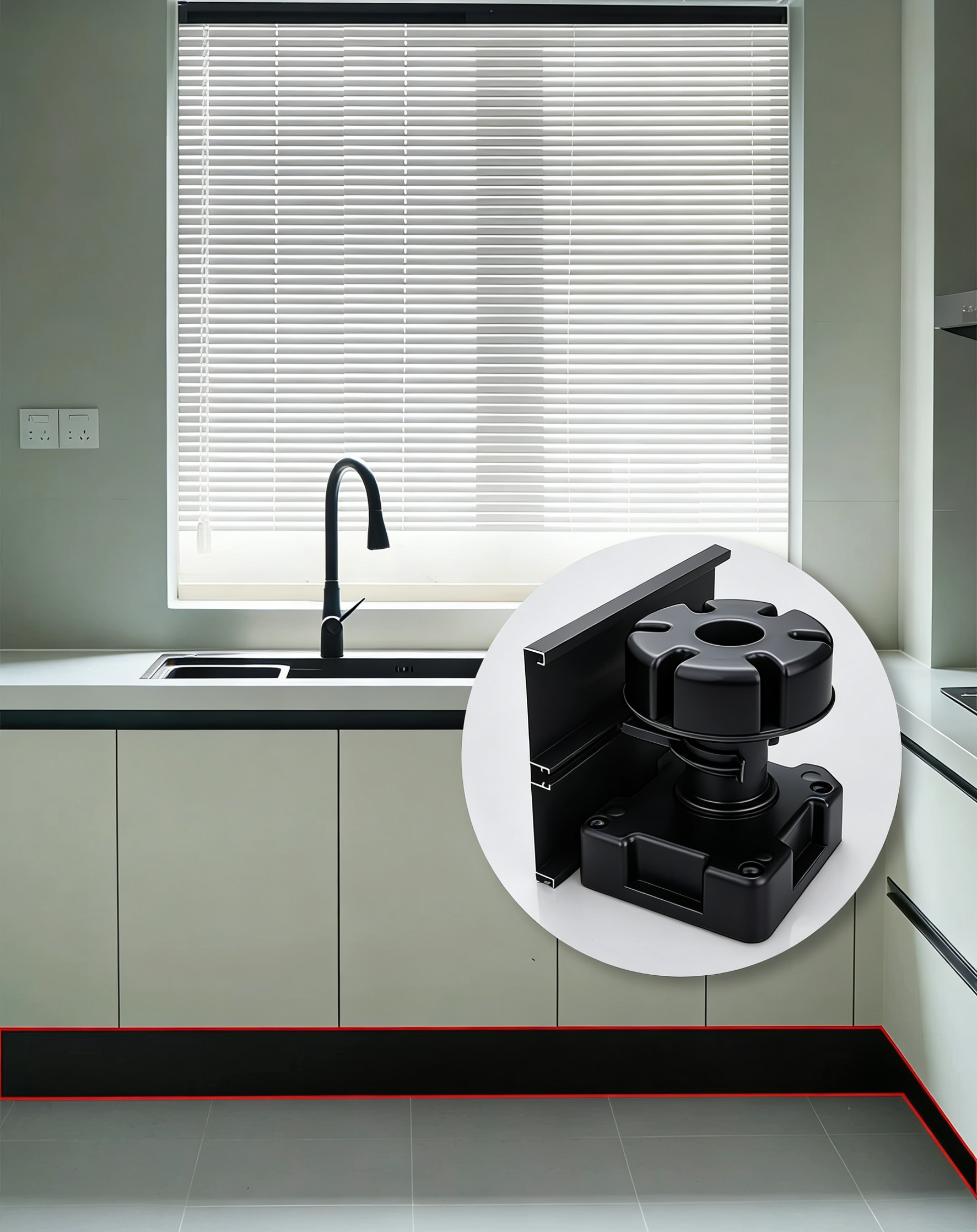 Adjustable Cabinet Leg – 108–138 mm Height | Black PVC Kitchen Cabinet Levelling Foot