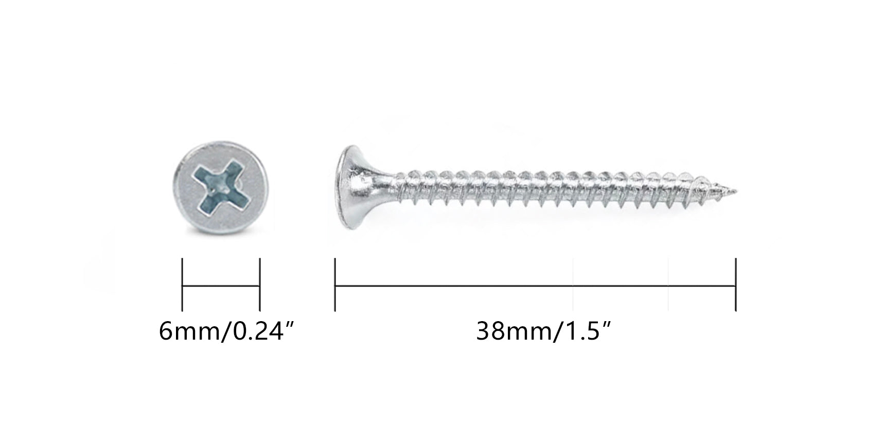 #6 × 38 mm Full Thread Chipboard Screws – Fine Thread | Carbon Steel White Zinc Plated