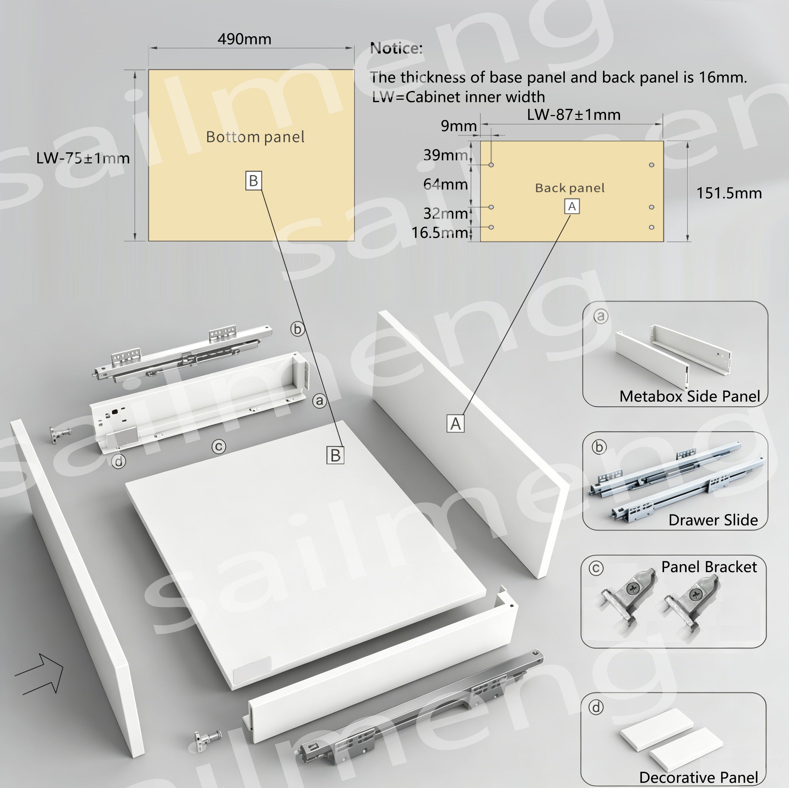 Slim Soft Close Tandem Box Drawer System – White | 500mm Depth | Custom Width Available