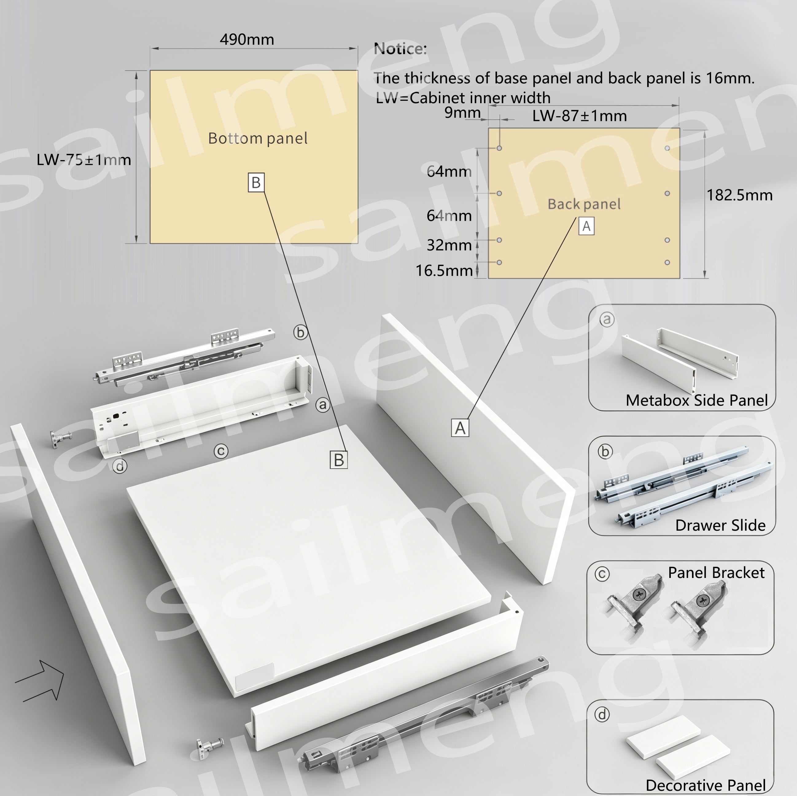 Slim Soft Close Tandem Box Drawer System – White | 500mm Depth | Custom Width Available
