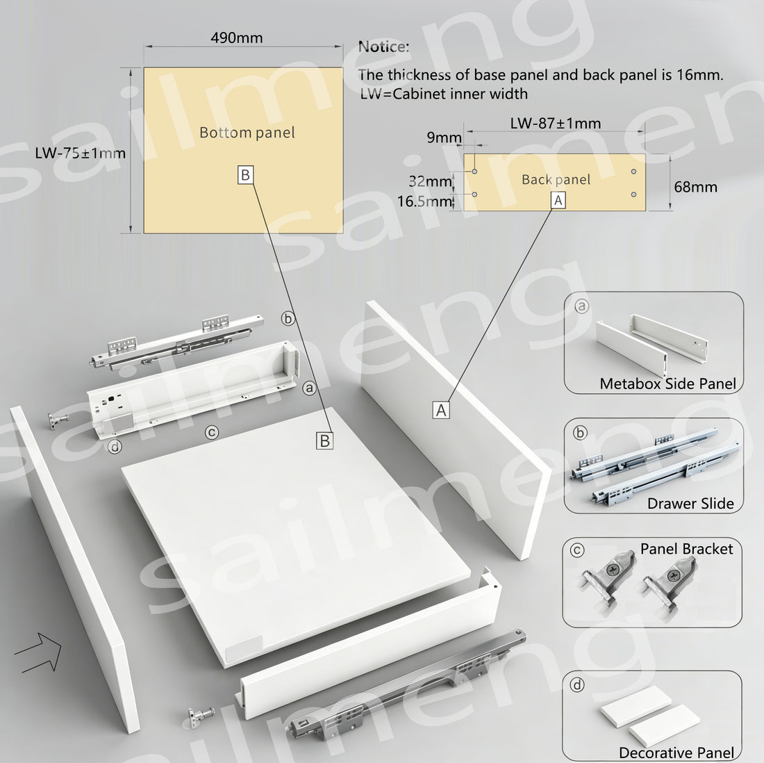 Slim Soft Close Tandem Box Drawer System – White | 500mm Depth | Custom Width Available