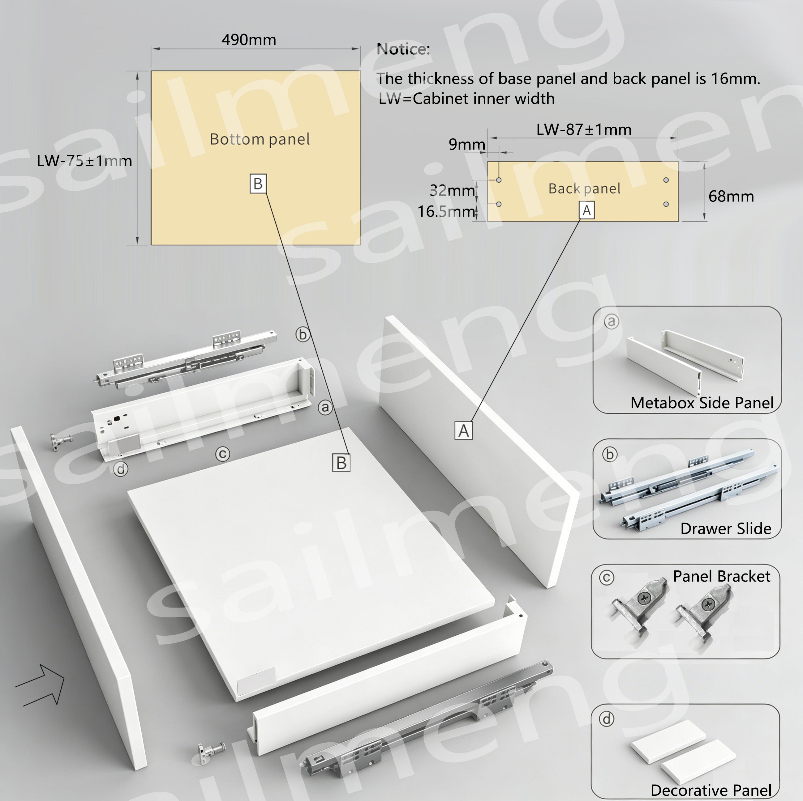 Slim Soft Close Tandem Box Drawer System – White | 500mm Depth | Custom Width Available