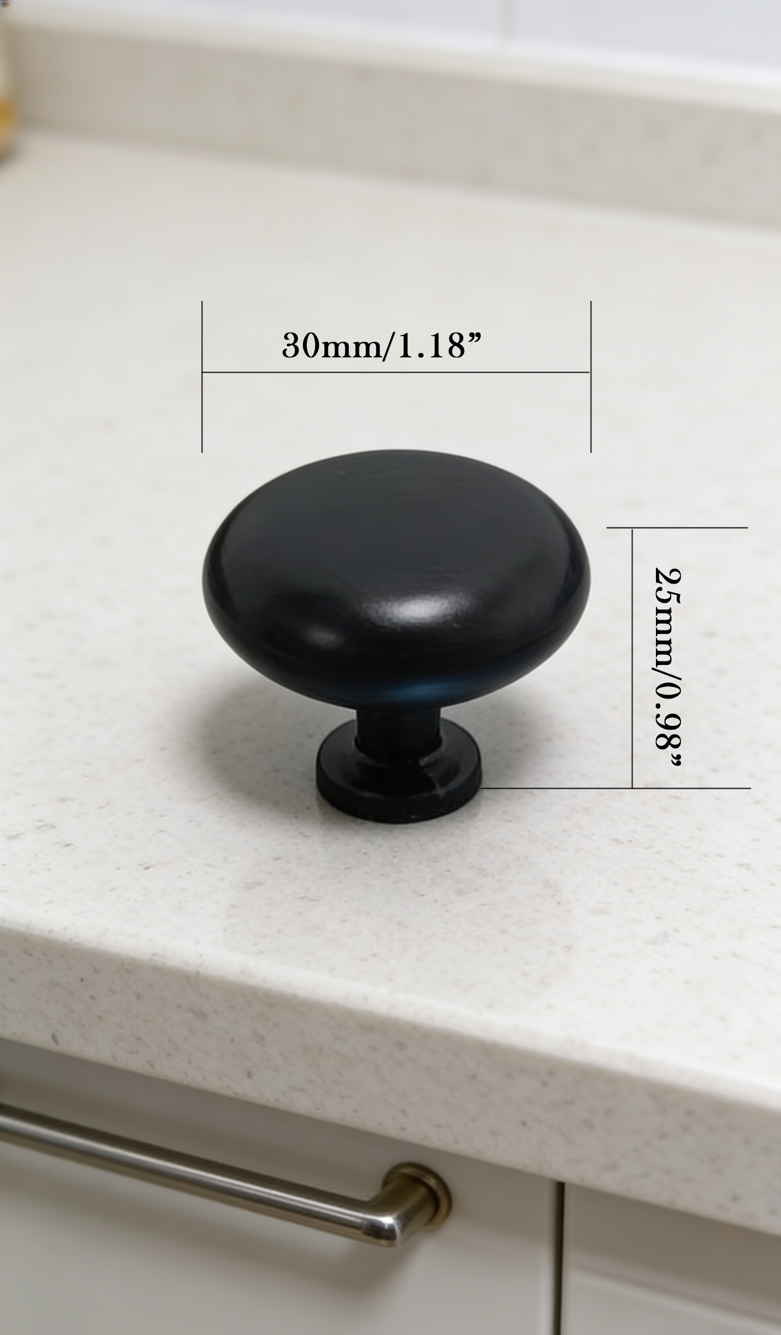 Black Round Mushroom Cabinet Knob – 30 mm | Classic Furniture Knob for Cabinets & Drawers